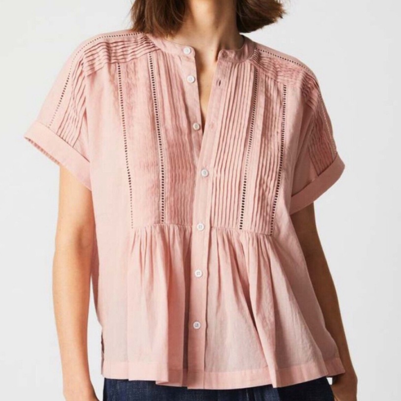 Billy Reid Pink Pintuck Button-Front Blouse